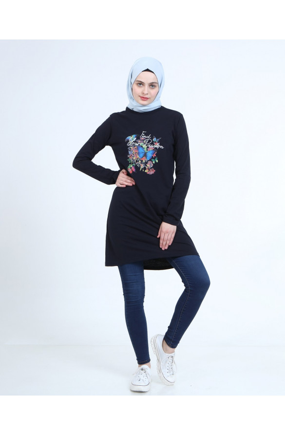 BASKILI BASİC TUNİK 6029 LACİVERT